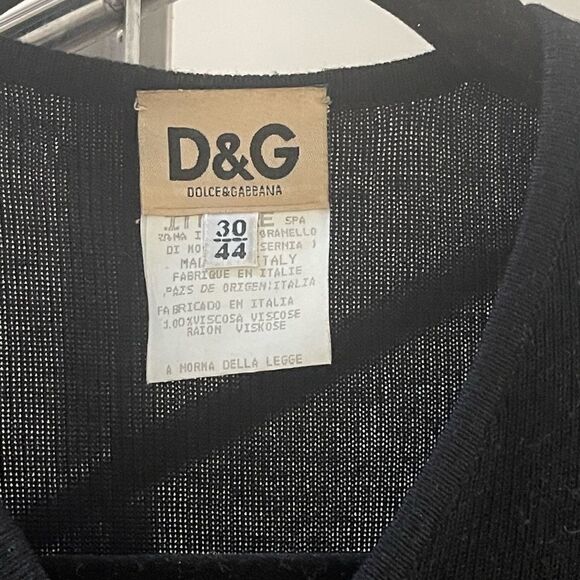 VINTAGE DOLCE & GABBANA BLACK & TAN KNIT SHORT SLEEVE TOP 44 EURO M/L - Picture 4 of 13